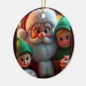 Kerstman en zijn elfen keramisch ornament (Links)