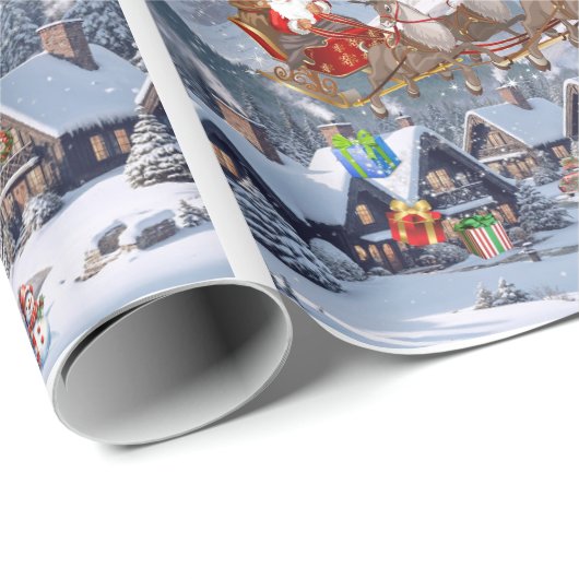 Kerstman en zijn rendier Kerstmis Personaliseren T Cadeaupapier (Rol Hoek)