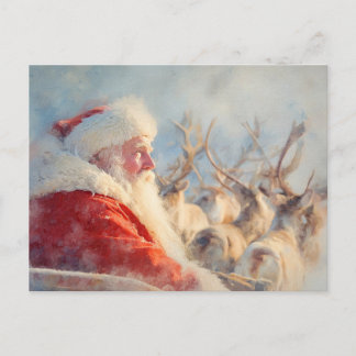 Kerstman en zijn rendieren kerstkaart briefkaart