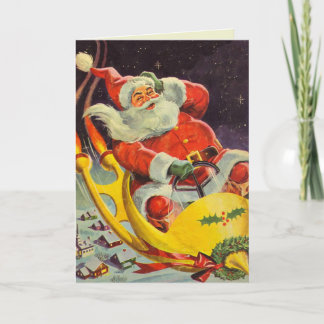 Kerstman en zijn ruimteauto feestdagen kaart