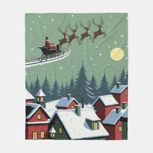 Kerstman en zijn slee fleece deken (Voorkant)