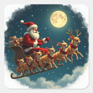 Kerstman en zijn slee getrokken door Chihuahua bem Vierkante Sticker