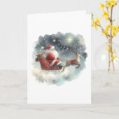 Kerstman en zijn slee in de nachthemel kaart (Gele Bloem)