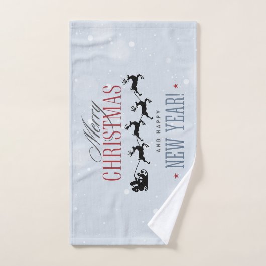 Kerstman en zijn vliegende rendierster Silhouette Bad Handdoek (Handdoek)