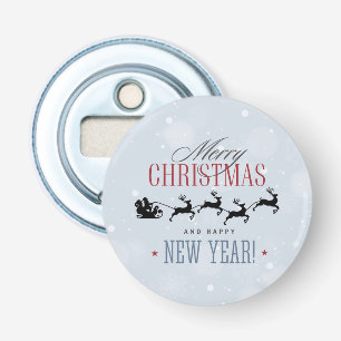 Kerstman en zijn vliegende rendierster Silhouette Button Flesopener