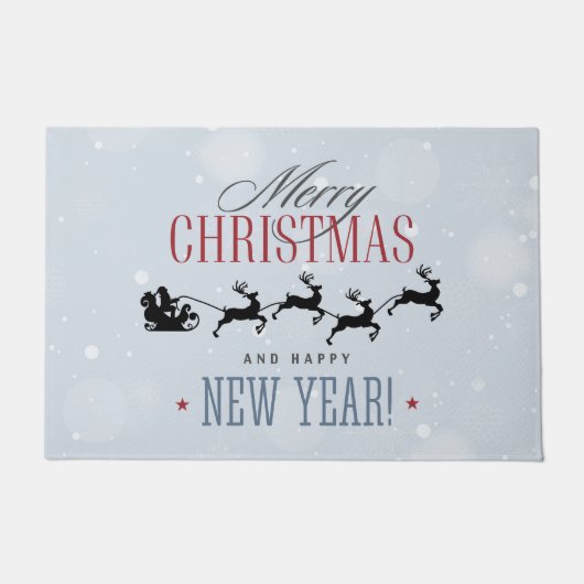 Kerstman en zijn vliegende rendierster Silhouette Deurmat (Voorkant)