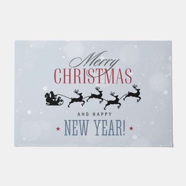 Kerstman en zijn vliegende rendierster Silhouette Deurmat (Voorkant)