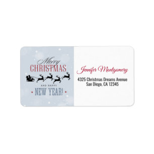 Kerstman en zijn vliegende rendierster Silhouette Etiket