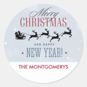 Kerstman en zijn vliegende rendierster Silhouette Ronde Sticker