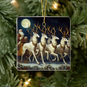 Kerstman en Zoi hert Keramisch Ornament