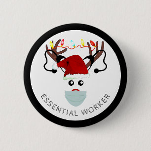 Kerstman essentiële rendierziekte in gezichtsmask ronde button 5,7 cm