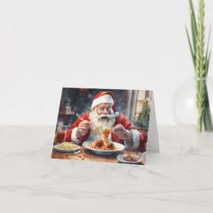 Kerstman eten Italiaans eten-spaghetti & gehaktbal Feestdagen Kaart
