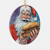 Kerstman eten Philly cheesesteak Keramisch Ornament (Rechts)