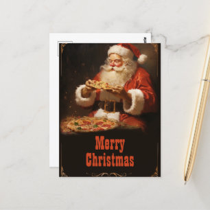 Kerstman eten pizza briefkaart