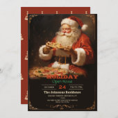 Kerstman eten pizza kaart (Voorkant / Achterkant)
