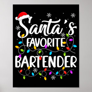 Kerstman Favoriete Barman Kerstverlichting Grappig Poster