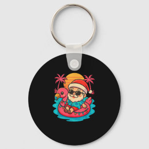 Kerstman Flamingo Drijft Zomer Strand Lieve Kerstm Sleutelhanger