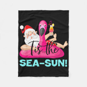 Kerstman Flamingo Float Tis De Zee-zon Kerstmis Fleece Deken