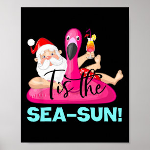 Kerstman Flamingo Float Tis De Zee-zon Kerstmis Poster