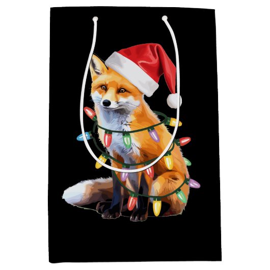 Kerstman Fox Christmas Light Fox Lover Kerstcadeau Medium Cadeauzakje (Voorkant)