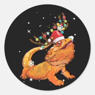 Kerstman Funny Bearded Dragon Reindeer Santa's Ronde Sticker