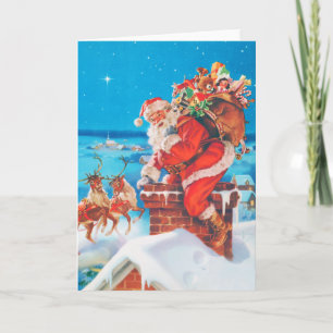 Kerstman gaat door de schoorsteen feestdagen kaart