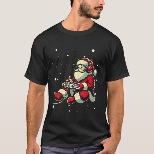 Kerstman Gamer Controller Kerst Retro Video T-shirt (Voorkant)