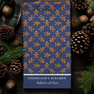 Kerstman Gebakje Stippen Marineblauw Op Maat Kerst Theedoek