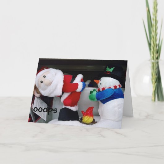 KERSTMAN GEBOGEN OVER VUUR - OEPS FEESTDAGEN KAART (Voorkant)