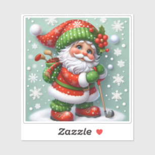 Kerstman geniet van een besneeuwd golfspel op kers sticker