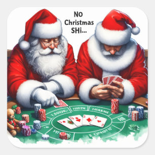 Kerstman geniet van een pokerspel op kerstavond vierkante sticker