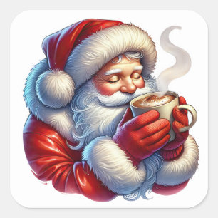 Kerstman geniet van een warme Drink op een winterd Vierkante Sticker