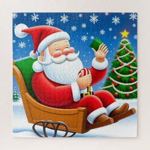 Kerstman geniet van gezelligheid met het gezin tij legpuzzel