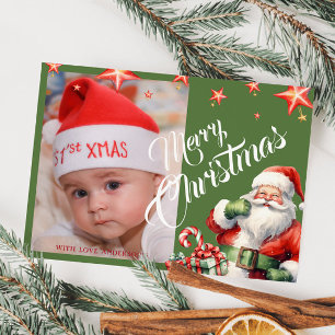 Kerstman gepersonaliseerde foto groen Briefkaart