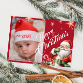 Kerstman gepersonaliseerde foto rood Briefkaart