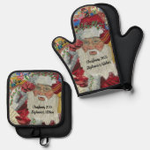 Kerstman gepersonaliseerde naam kerst 2025 ovenwant & pannenlap set (Voorkant / Achterkant)