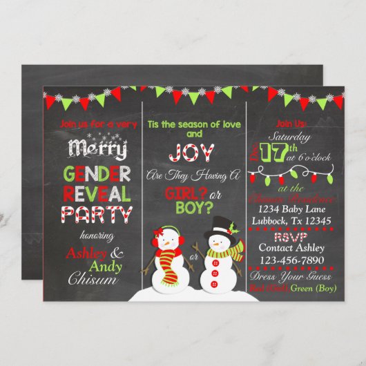 Kerstman Geslacht onthulling Uitnodiging (Voorkant / Achterkant)