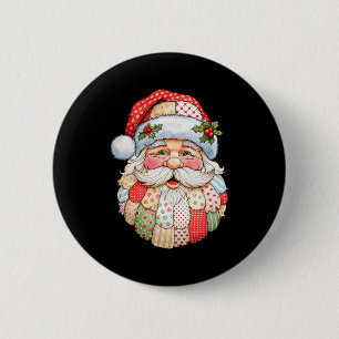 Kerstman gezicht patchwork volkskunst Kerstmis Ronde Button 5,7 Cm