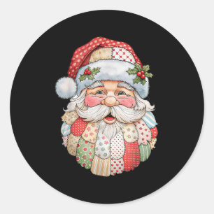 Kerstman gezicht patchwork volkskunst Kerstmis Ronde Sticker
