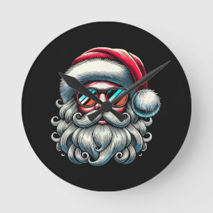 Kerstman Gezicht Retro Zonnebril Kerstmis Ronde Klok