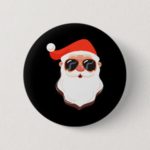 Kerstman Gezicht Zonnebril Met Hoed Baard Pret Ker Ronde Button 5,7 Cm