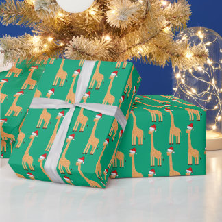 Kerstman Giraffe Cadeaupapier