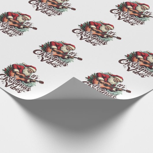 Kerstman Gitaar Speler - Rocken rond de wereld Cadeaupapier (Hoek)