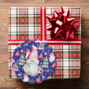 Kerstman Gnome Blauwe Kleur Naam Datum Papier Ornament Kaart