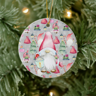 Kerstman Gnoom & Zilver Patroon Naam & Datum Keramisch Ornament