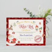 Kerstman Goed Gedrag Certificaat Folie Uitnodiging (Staand Voorkant)