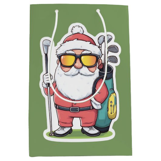 Kerstman Golfen Kerst Fun Medium Cadeauzakje (Voorkant)