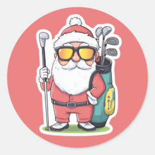 Kerstman Golfen Kerst Fun Ronde Sticker
