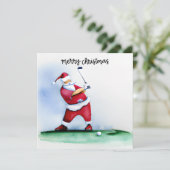 Kerstman golfen op het groene veld feestdagenkaart (Staand voorkant)