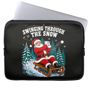 Kerstman golfen vrolijk kerstfeest golfer laptop sleeve